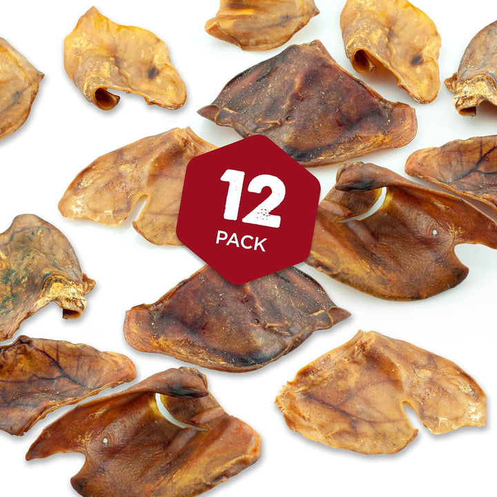Pig Ears for Dogs - 12 Count (Pack of 1) - All-Natural, USA Baked and Packed, Single Ingredient, 100% Pork, Easily Digestible - Puppies, Small, Medium, Large