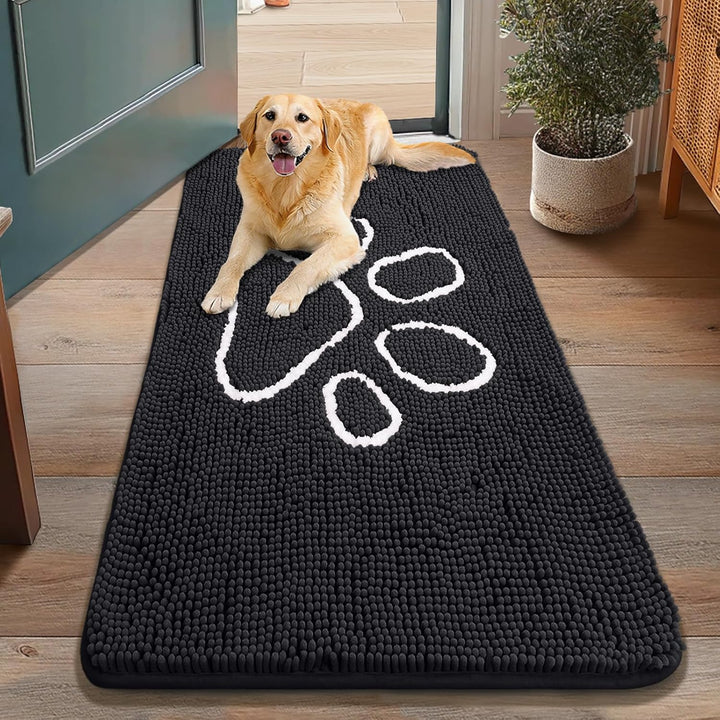 Dog Door Mat for Muddy Paws, Absorbent Dirt Trapper Non Slip Quick Dry Washable Chenille Mat for Mud Dogs, Entry Rug for Indoor and Outdoor (30X20 Inches, Grey)
