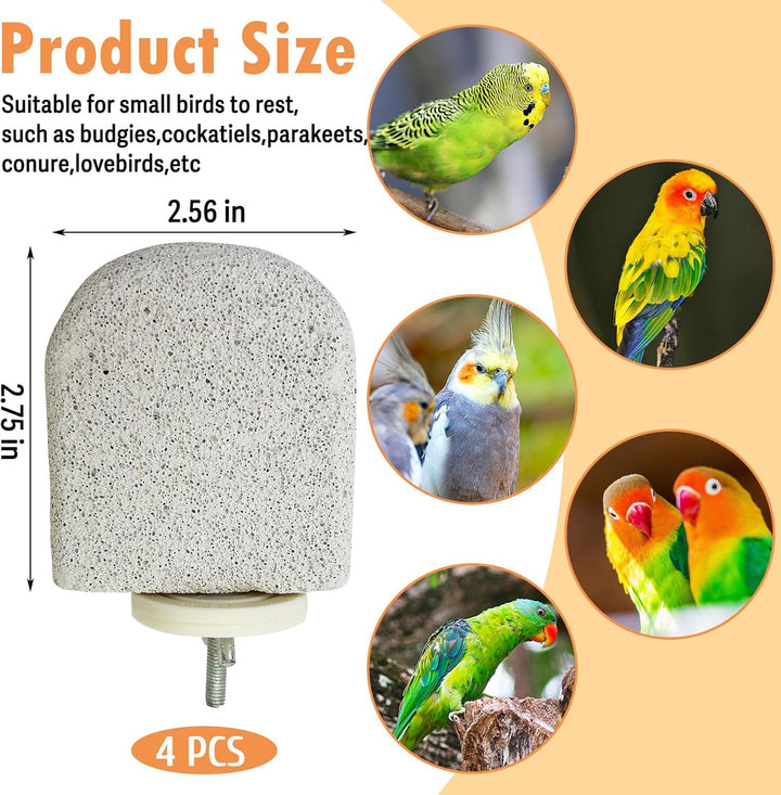 4 PCS Bird Perch Stands Parrot Calcium Perch Beak Grinding Stone Foot Claws Trimmer Parakeet Platform Parrot Chewing Toys for Small Medium Cockatiel Conure Lovebird Finch