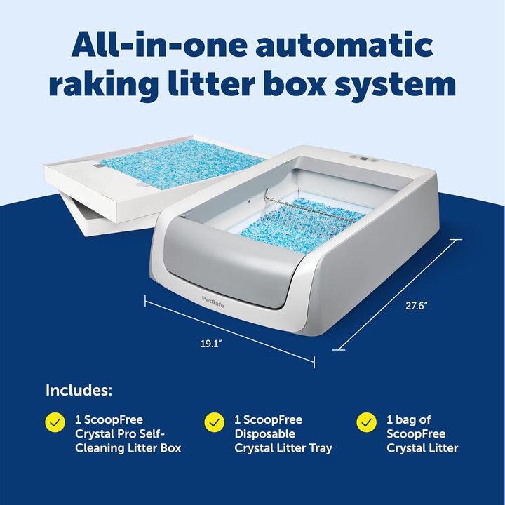 Scoopfree Crystal Pro Self-Cleaning Automatic Litter Box - Uncovered Motion-Sensing Cat Box with Integrated Health Counter - Includes 1 Disposable Crystal Litter Tray
