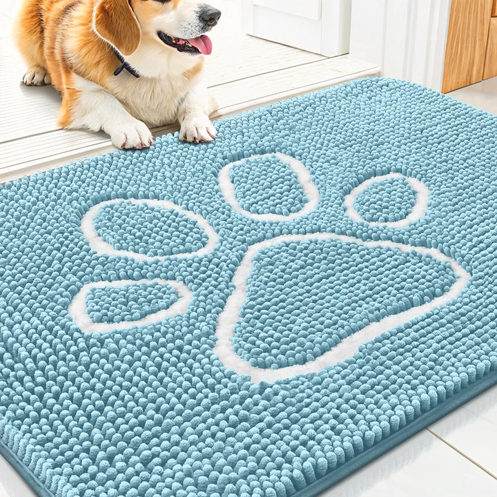 Dog Door Mat for Muddy Paws, Absorbent Dirt Trapper Non Slip Quick Dry Washable Chenille Mat for Mud Dogs, Entry Rug for Indoor and Outdoor (30X20 Inches, Grey)