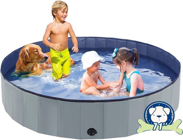 Foldable Dog Pool, Portable Pet Bath Tub and Kiddie Swimming Pool, Collapsible Bathtub for Puppies, Small, Medium and Large Dogs, Cats and Kids, 32 X 8 In, Blue