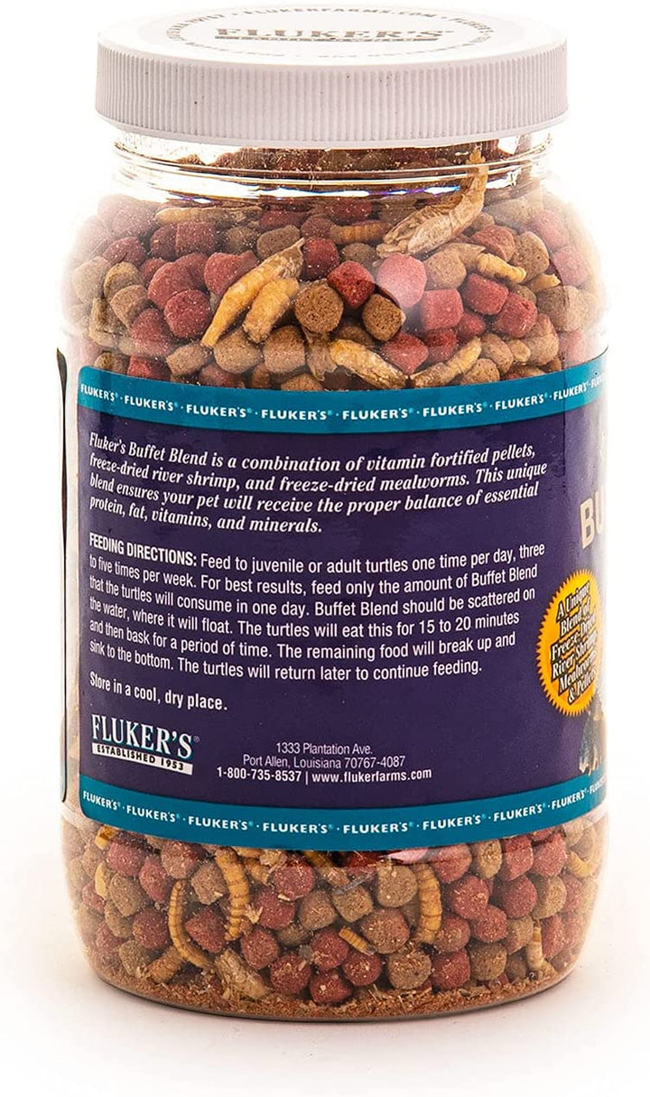 Buffet Blend Aquatic Formula, Turtle Food with Freeze, Dried Shrimp, Mealworms, and Vitamin Enriched Pellets, 7.5 Oz