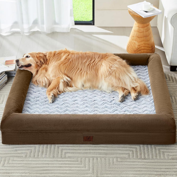XXL Extra Large Dog Bed, Washable Dog Couch with Removable Waterproof Cover, Orthopedic Large Pet Sofa Bed with Bolster Sides for Sleeping