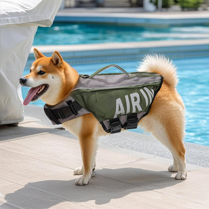 Dog Life Jacket Flotating Vest with High Flotation Airbag, Reflective Dog Life Vest Harness for Swimming Boating,Adjustable Swim Vest for Small Medium Large Dogs (L)
