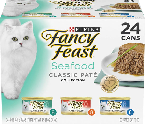 Purina  Seafood Classic Pate Collection Grain Free Wet Cat Food Variety Pack - (Pack of 24) 3 Oz. Cans