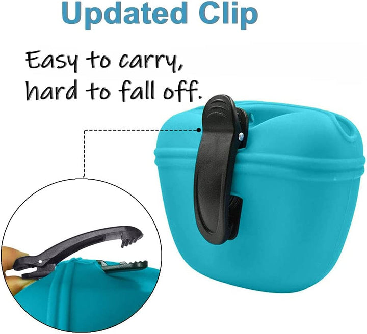 Silicone Dog Treat Pouch-Small Training Bag-Portable Dog Treat Bag for Leash with Magnetic Closure and Waist Clip Airtight Sealed - 2Pieces [US Design Patent]