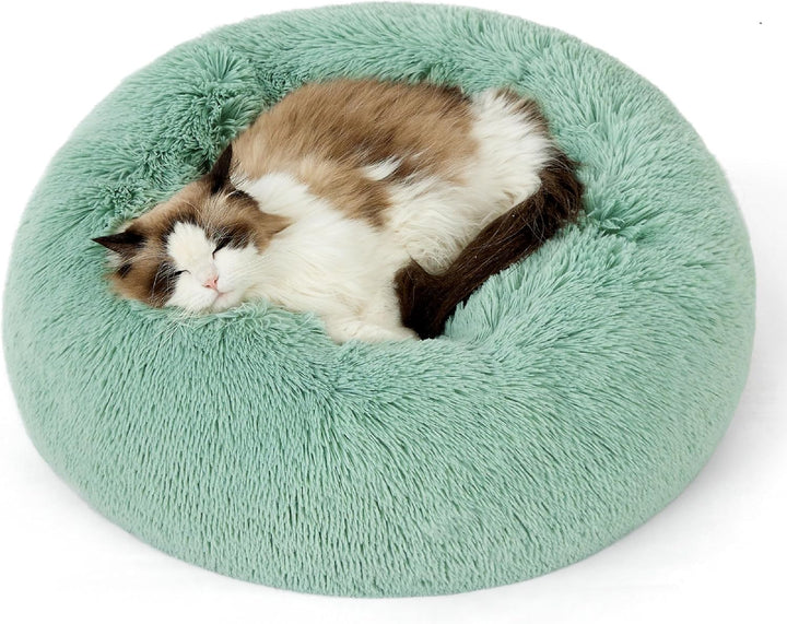 Calming Dog Bed Medium Size Dog - Donut Washable Medium Pet Bed, 30 Inches Anti-Slip round Fluffy Plush Faux Fur Cat Bed, Fits up to 45 Lbs Pets, Camel