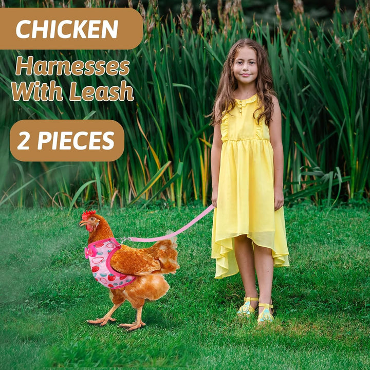 2 Pcs Adjustable Chicken Harness and Leash Set, Comfortable Chicken Vest Elastic Hen Vest with Strawberry Pineapple Print for Small Pets Duck Goose Hen Training Walking Supplies