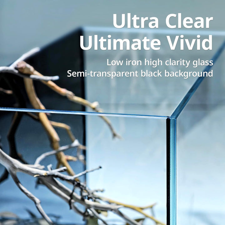 2.5 Gallon Nano Nature Aquarium Kit, Ultra-Clear Rimless Desktop Fish Tank with Light, Filter, Gravel and Rock, Perfect for Small Fish, Shrimp, or Betta, Complete Version, Black