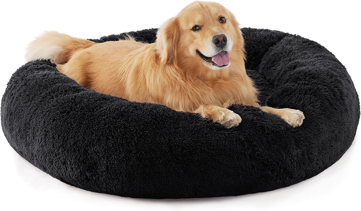 Calming Dog Bed Medium Size Dog - Donut Washable Medium Pet Bed, 30 Inches Anti-Slip round Fluffy Plush Faux Fur Cat Bed, Fits up to 45 Lbs Pets, Camel