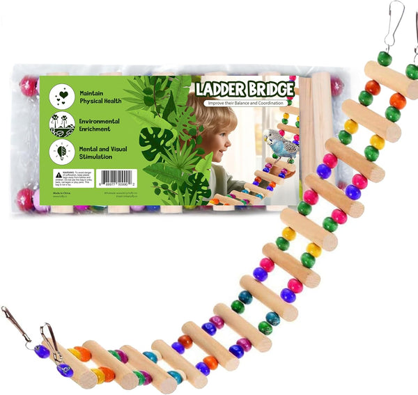 Wooden Bird Ladder Bridge, Hanging Exercise Toy, Bird Playground Cage Accessory, Natural Wood, Edible Dye, Interactive Small Bird Toy, Parakeet, Cockatiel, Conure, Budgie Climbing Ladder