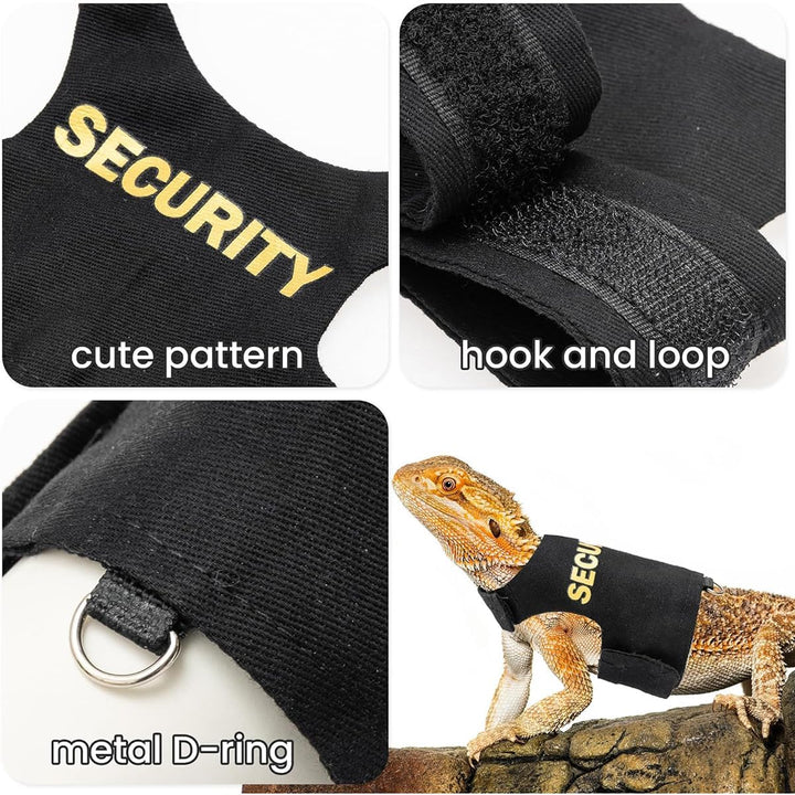 Bearded Dragon Carrier Backpack with Security Printing Harness Leash Set, Reptile Lizard Space Capsule Astronaut Clear Bubble Window Travel Carrier for Small Animal Guinea Pig(Black, Security Harness)