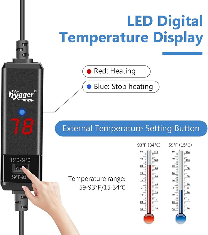 Small Aquarium Betta Heater, Submersible Fish Tank Heater 10W/25W/50W/100W with LED Digital Display, Suitable for Marine Saltwater and Freshwater up to 5/10/16/26 Gallon