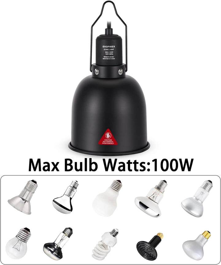 5.5Inch Deep Dome Reptile Heat Lamp Reptile Light Fixture UVB Light Fixture Max 100W for Bearded Dragon, Turtles, Snake and Lizard Terrarium