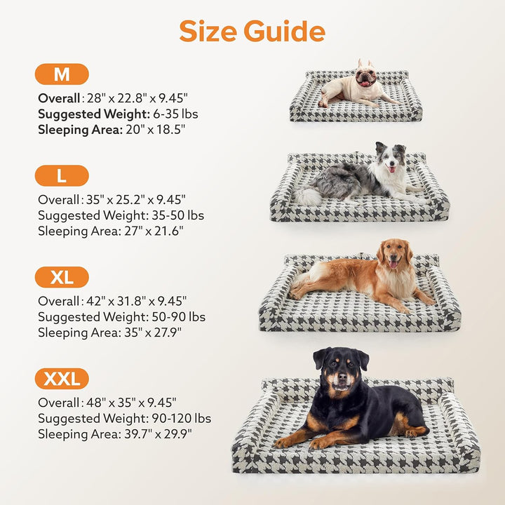 Orthopedic Dog Beds Large Sized Dog, XL Washable Memory Foam Pet Couch Bed with Removable Washable Cover, Non-Slip Bottom with Bolster Sides, Grey