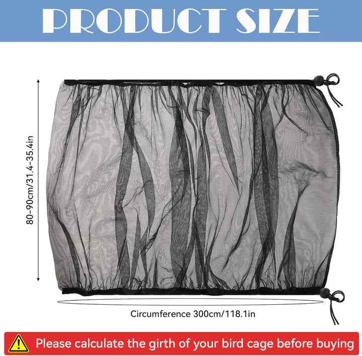 Large Bird Cage Seed Catcher 31 X 118 Inches Adjustable Bird Cage Net Cover Black Bird Cage Cover Elastic Band Mesh Cage Cover Skirt Nylon Mesh for Parakeet Parrot Cages