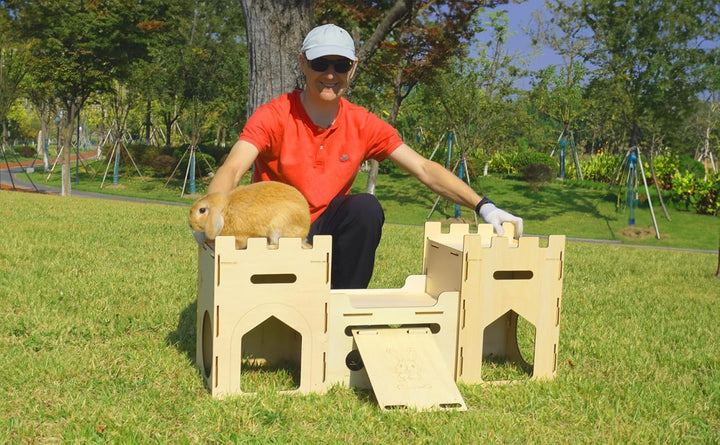 Extra Large Wooden Bunny Castle House Multistory Climbing Tower Hideout Ventilated Sturdy Habitat for Rabbit Guinea Pig Chinchilla Ferret