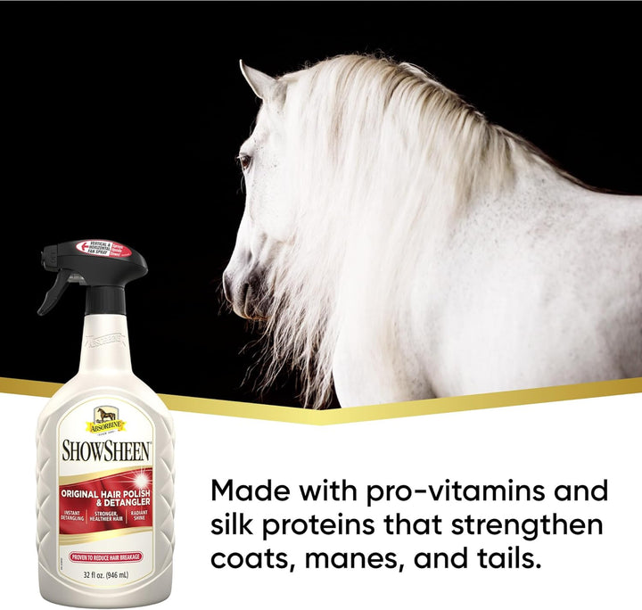 Showsheen Hair Polish & Detangler 32Oz Spray Bottle, Horse and Dog Coat, Mane and Tail, Instant Detangling & Reduces Hair Breakage for Healthy Grooming & Radiant Shine