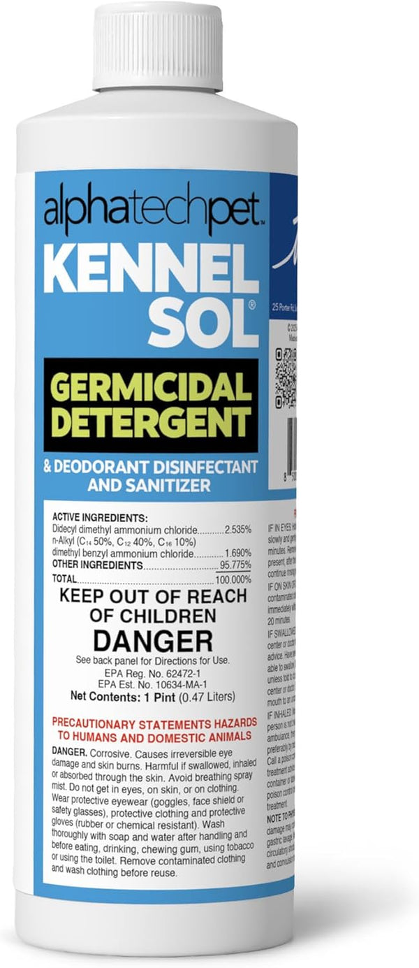 Kennelsol 1-Step Kennel Cleaner - 1 Pint Liquid Disinfectant, Effective against Bacteria and Viruses, Deodorizer Wintergreen Scent by Alpha Tech Pet