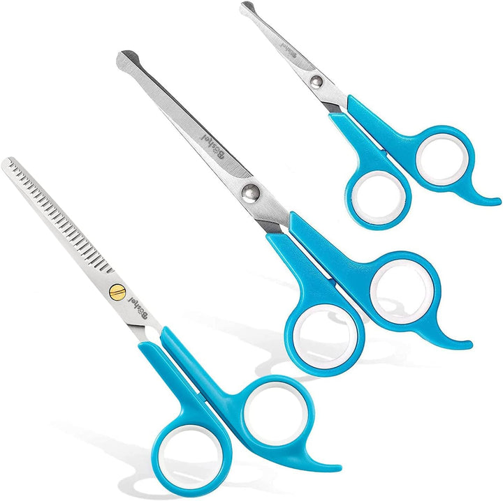 Dog Grooming Scissors for Dogs at Home (2 Pc) - Razor Sharp Stainless Steel Dog Scissors for Grooming - Professional Pet Scissor Set for Dogs & Cats - Best Pet Shears with Rounded Safety Tips