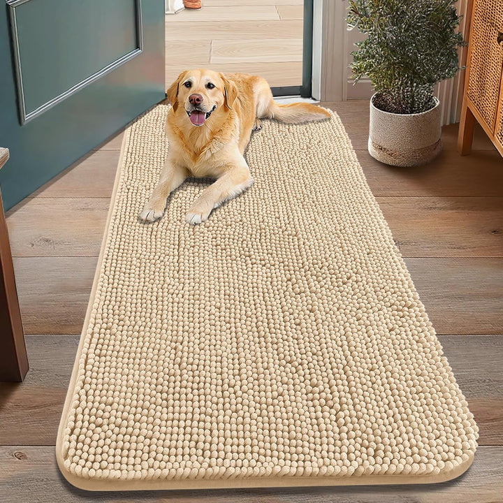 Dog Door Mat for Muddy Paws 30X20, Absorbs Moisture and Dirt Doormat, Non-Slip Washable Quick Dry Chenille Front Door Mat Indoor Entrance, Entryway Carpet for inside Floor, Grey