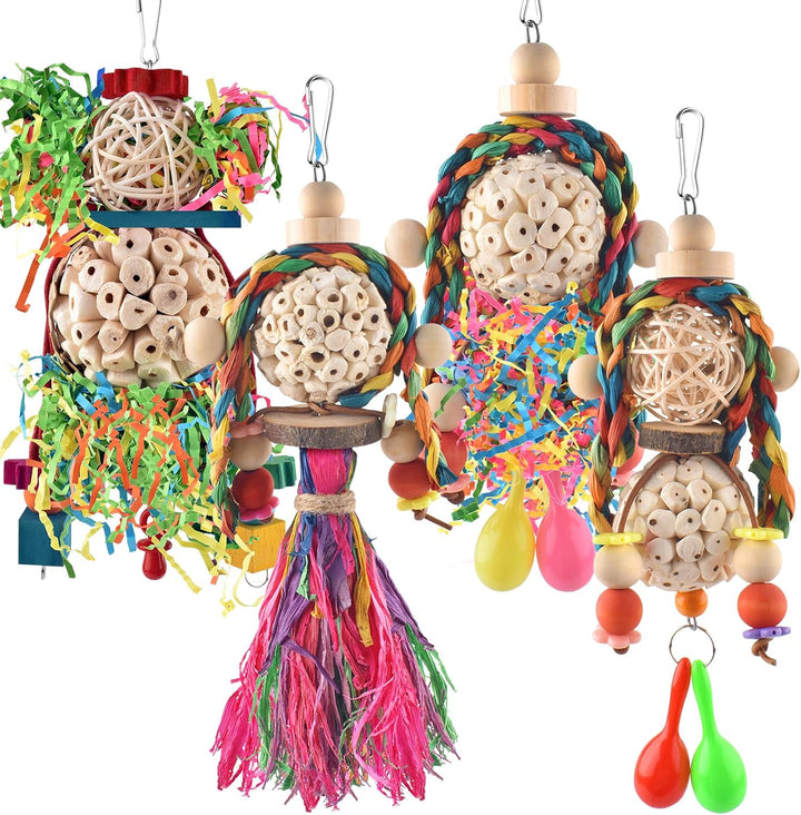 2PCS Bird Parrot Foraging Shredder Hanging Toys Sola Balls Sepak Takraw with Pacifier for Small Parrots Parakeets Conures Cockatiels Love Birds Cage Toy