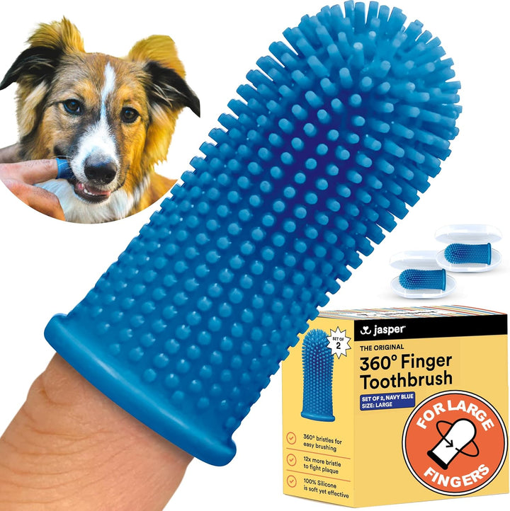 Dog Toothbrush, 360 Dog Tooth Brushing Kit, Finger Toothbrush, Cat Tooth Brush, Teeth Cleaning, Pet Tooth Brush for Small & Large Pets, Pet Toothpaste Not Included, 2-Pack Blue