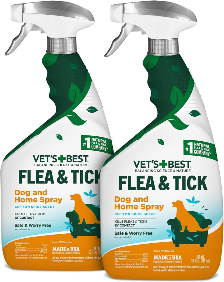 Vet’S Best Indoor Flea and Tick Spray – Dog Flea and Tick Treatment for Home, Plant-Based Formula with Natural Oils, Kills Fleas, Eggs & Ticks on Contact, Made in USA, 32 Oz