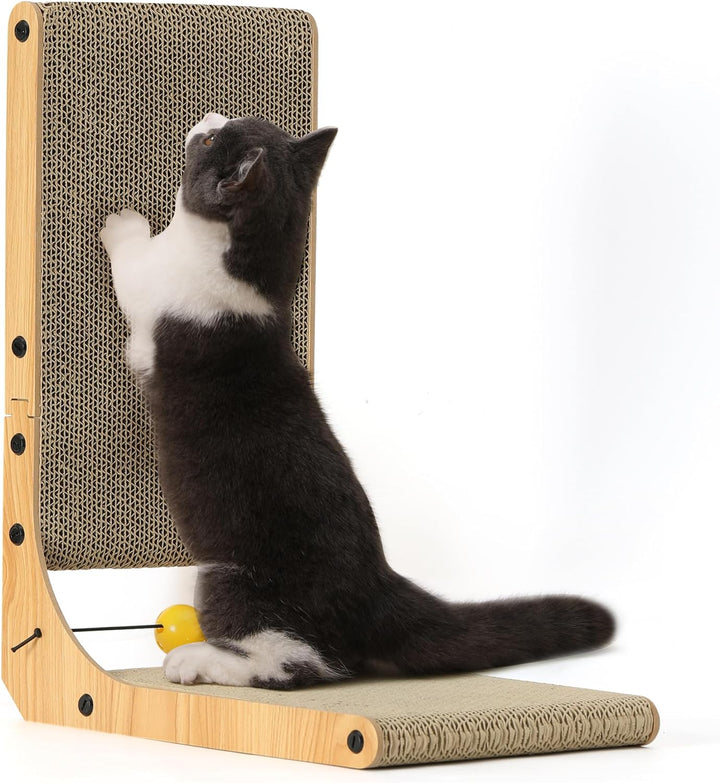 Cat Scratcher, 26.8 Inch L Shape Cat Scratch Pad Wall Mounted, Cat Scratching Cardboard with Ball Toy for Indoor Cats, Large Size