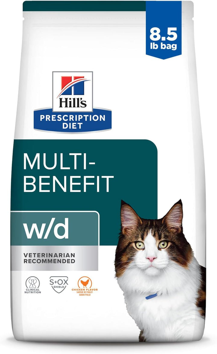 W/D Multi-Benefit Digestive/Weight/Glucose/Urinary Management Chicken Flavor Dry Cat Food, Veterinary Diet, 8.5 Lb. Bag