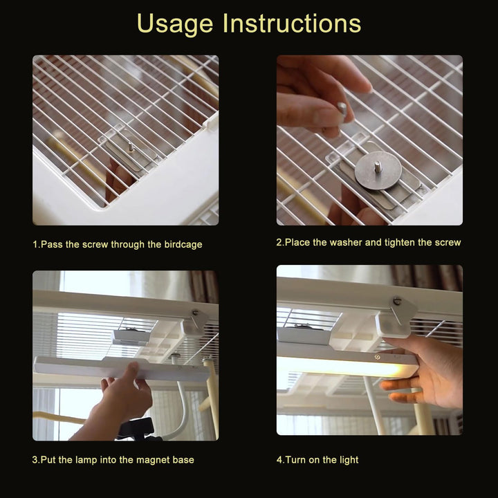 Bird Lighting,Bird Cage Light,Stepless Dimming Timed Light off Dual Use for Charging and Plug-In Three Adjustable Color Temperatures,For Parrot Rabbit Dog Cat Pet Cage