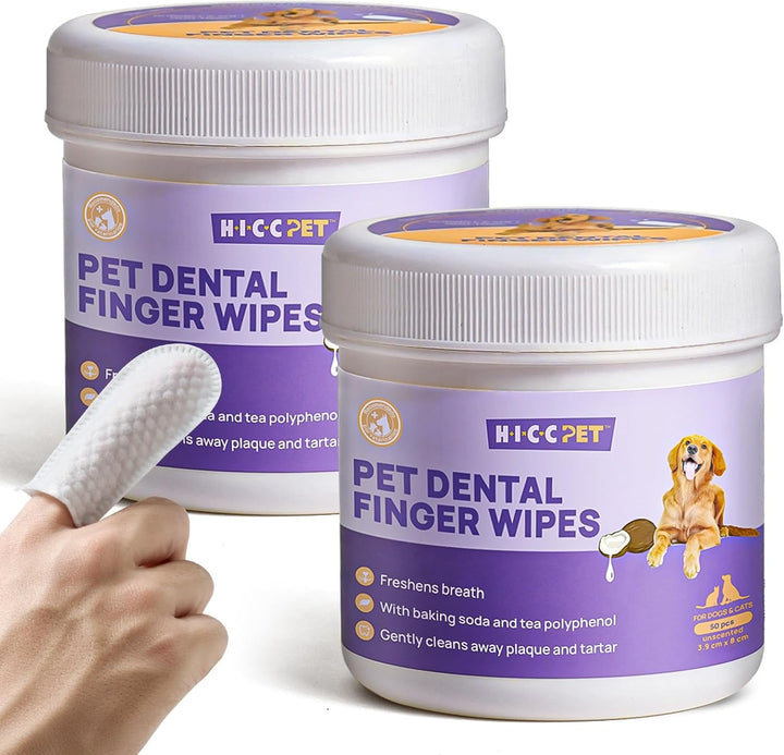 Teeth Cleaning Wipes for Dogs & Cats, Vet-Recommended Remove Bad Breath & Plaque & Tartar Buildup Dog Finger Toothbrush Wipes, Dog Tooth Brushing Kit Remove Stain & Gum Care for Small Animal
