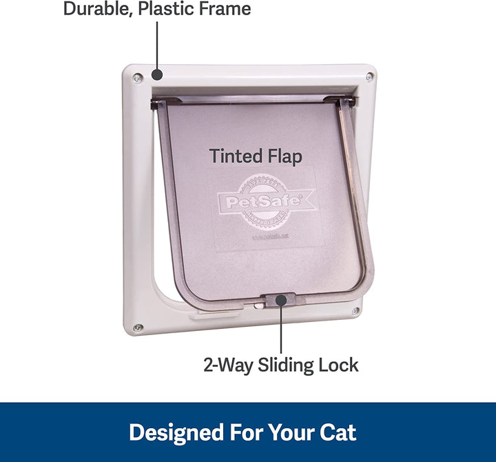 Interior 2-Way Locking Cat Door - Allows Convenient Movement between Rooms & Minimizes Scratching - Tinted Durable Plastic Privacy Door for Feeder & Litter Box