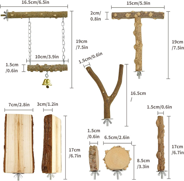 Bird Perches, 6Pcs Natural Wood Birds Stand Branch, Bird Perch Chewing Stick Cage Accessories Parrot Climbing Standing Branches Paw Grinding Fork Sets for Parakeet Lovebirds Cockatiels