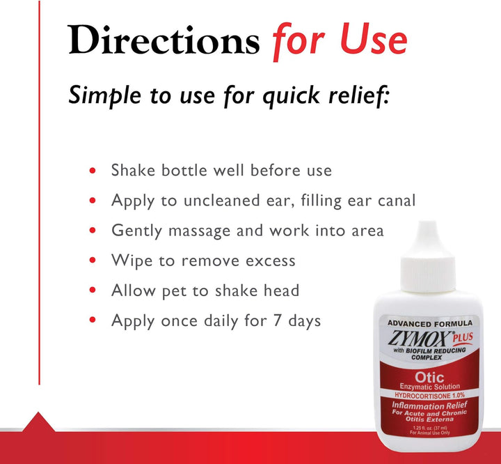 Advanced Formula Otic plus Enzymatic Ear Solution for Dogs and Cats with 1% Hydrocortisone, 1.25Oz