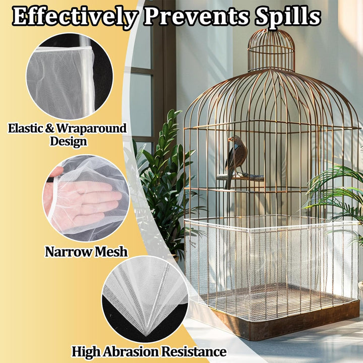 2 Pcs Bird Cage Cover - Bird Cage Seed Catcher Bird Net Bird Cage Skirt Nylon Nesh Bird Cage Net for round Square Canary Parakeet Cockatiel Pigeon Budgie Quail Large Tall Big Bird Cage