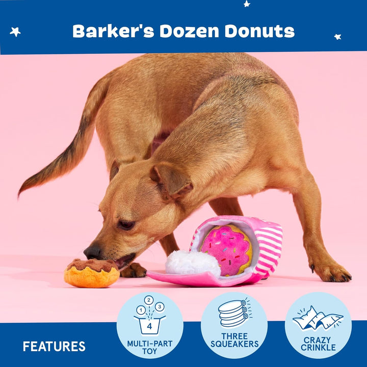 Dog Toys – Barker’S Dozen Donuts Plush 4 in 1 Multi Part Interactive Dog Toy for Dogs & Puppies – Small