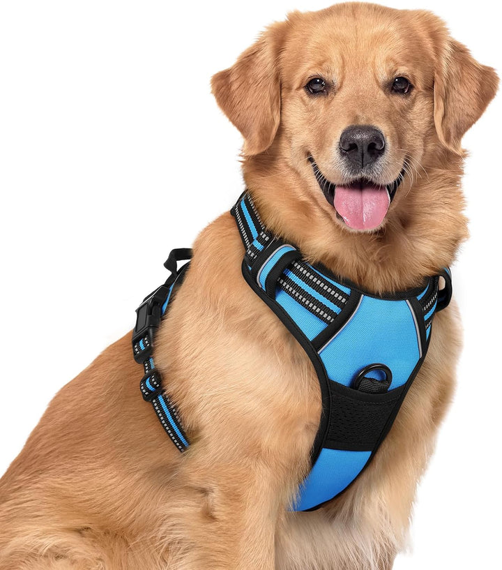 Dog Harness No Pull with 2 Leash Clips, Adjustable Soft Padded, Reflective Oxford No Choke Pet Vest with Easy Control Handle for Large Dogs, Black, L