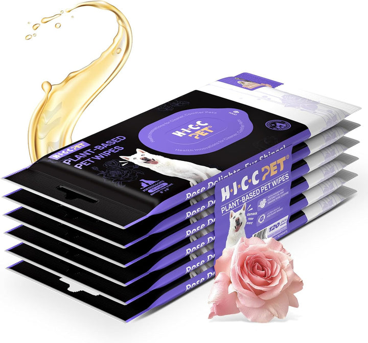 Wipes for Dogs and Cats, Vet-Recommended Pets Cleaning Wipes, Deodorizing Hydrating, Nourishes Smoothes Fur, Fermented Coconut Oil Grooming Paws, Body and Butt, Thicken, Rose, 100 Count