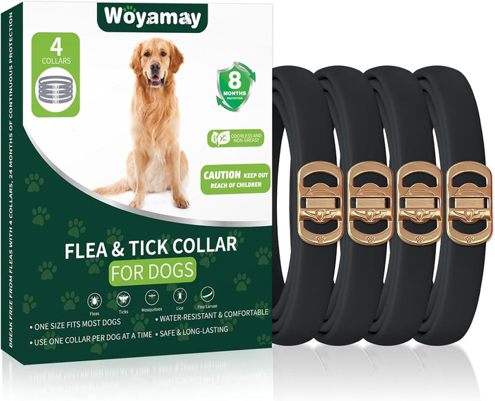 4 Pack Flea Collar for Dogs, Dog Flea and Tick Treatment, 8 Months Protection Flea and Tick Collar for Dogs, Waterproof Dog Flea Collar, Adjustable Collar Flea and Tick Prevention for Dogs,Black