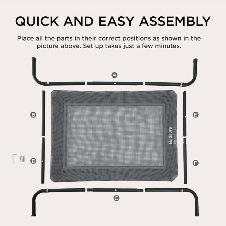 Outdoor Elevated Dog Bed Large Sized Dog, Portable Indoor & Outdoor Cooling Raised Cot Pet Hammock Bed with Skid-Resistant Feet, Frame with Breathable Mesh, Grey, 49 Inches