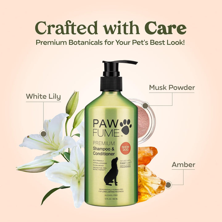 PAWFUME Deshedding Dog Shampoo and Conditioner, Show Dog, 1-Pack – Nourish & Detangle for Silky Soft Coat – Probiotic, Deep-Cleaning, Ph-Balanced Formula – Salon-Quality Shampoo for Dogs