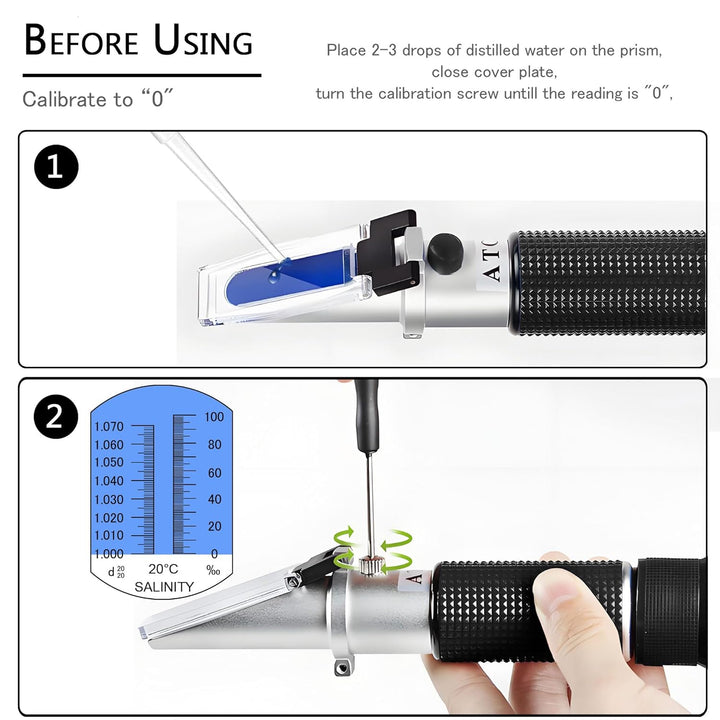 Seawater Salinity Refractometer, Automatic Temperature Compensation Sea Water Salinity Measurer for Aquarium, Hydrometer, 0-100Ppt & 1.000-1.070 Salinity Specific Gravity