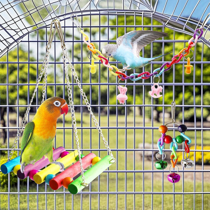 Bird Parakeet Cockatiel Toys,  Birds Cage Accessories Swing Climbing Ladders Wooden Perch Toy for Conures Finche Budgies Lovebird Parrot