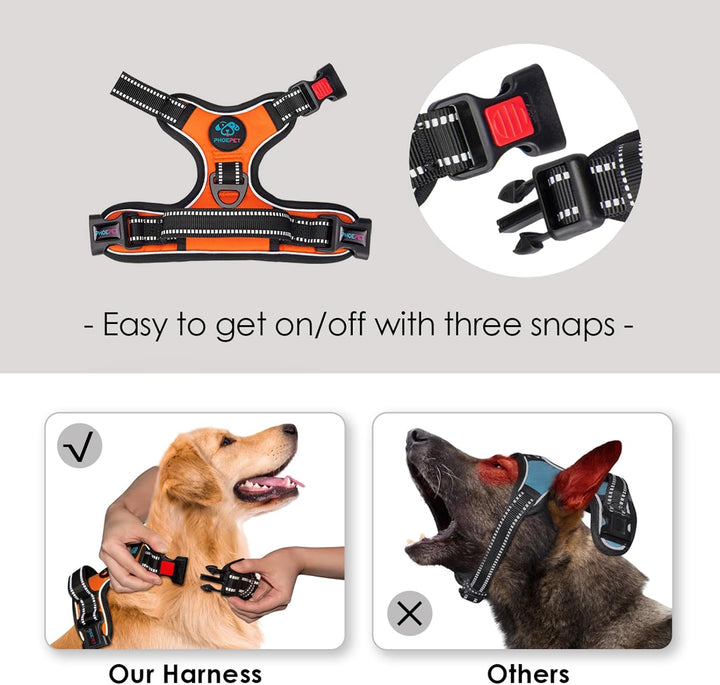 No Pull Dog Harness Medium Reflective Front Clip Vest with Handle,Adjustable 2 Metal Rings 3 Buckles,[Easy to Put on & Take Off](M, Orange)
