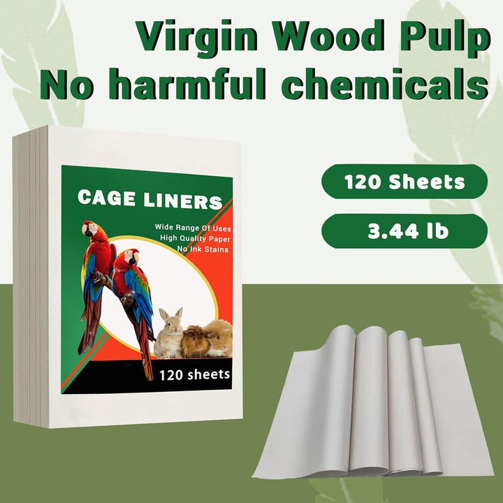 120 Pcs Bird Cage Liner Papers Big Size Cage Paper Liners Disposable Cage Paper Liners Precut Absorbent Cushion Pad Mat Accessories for Pet Bird Parrot