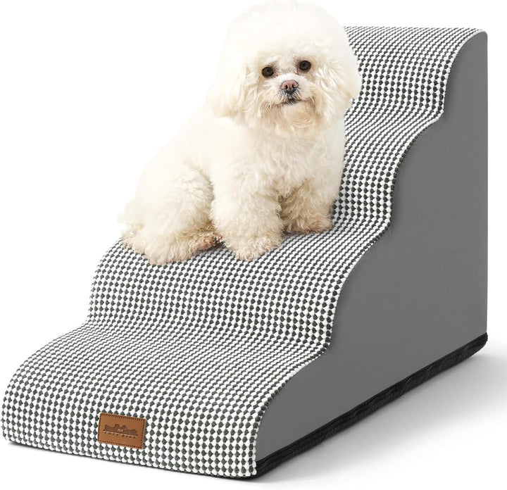 Dog Stairs for Small Dogs 15.7" H, Curved Dog Step for Puppy, Older Cat, Medium Pet Ramp for Sofa, Couch or Chair, Ladder with High Density Foam, 15.7X22.4X15.7 Inch, 3 Step, Beige