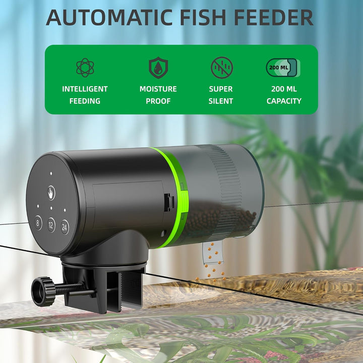 Automatic Fish Feeder for Aquarium: Auto Fish Food Dispenser with Timer for Small Tank Betta Turtle - Battery Vacation Self Feeding for Flakes