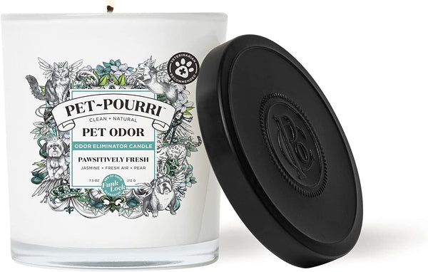 Pet-Pourri Pawsitively Fresh Pet Odor Deodorizer Candle, Burns up to 45 Hours, Aromatherapy & Air Freshener with Essential Oils, Plant Based Ingredients & Wax, Vet Approved, Jasmine Pear Scent